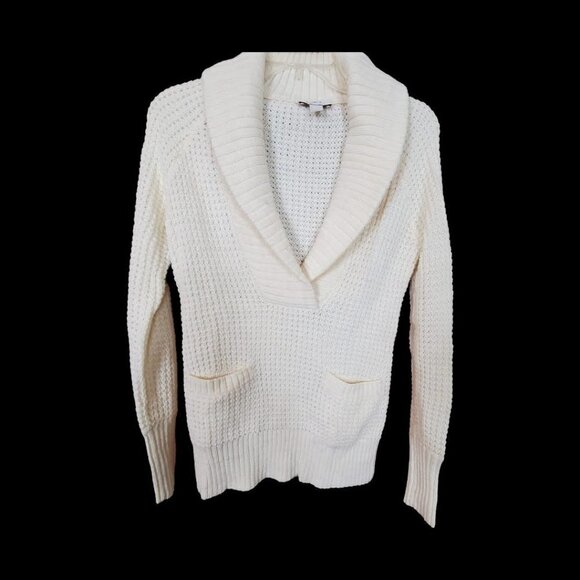 💥318 Loft Ann Taylor alpaca/wool Blend Ivory Shawl Collar Sweater - Picture 2 of 9